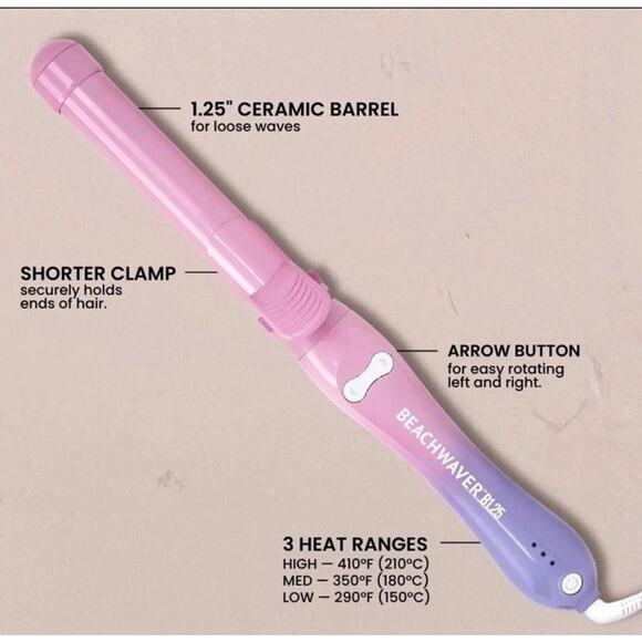 Beachwaver B1.25 Pink Sunset Rotating Curling Iron Auto Shut-Off Dual Voltage - Picture 4 of 9